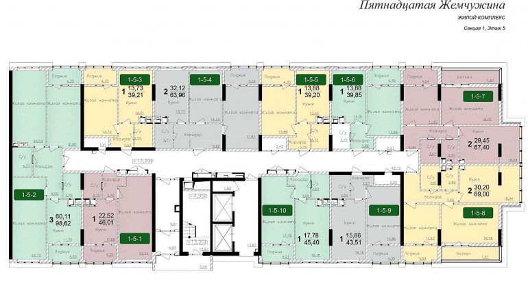 Кадорр, 15 Жемчужина, Планировка cекция 1, этаж 5