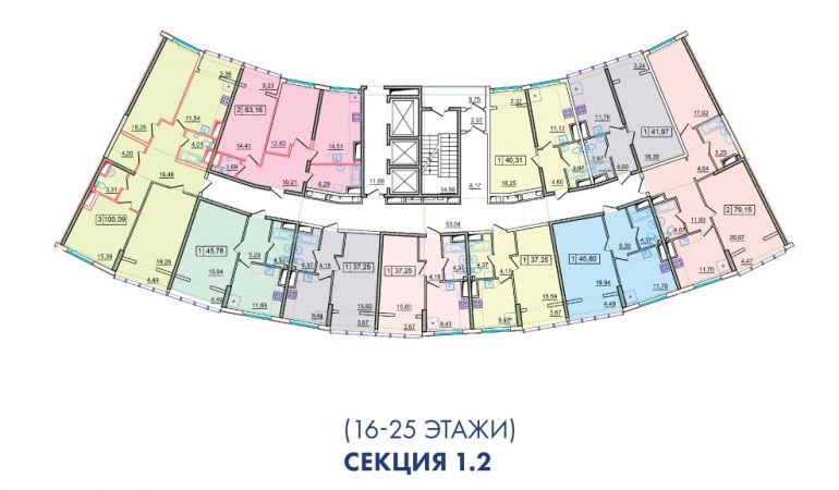 ЖК 36 Жемчужина 2 секция План 16-25 этажей