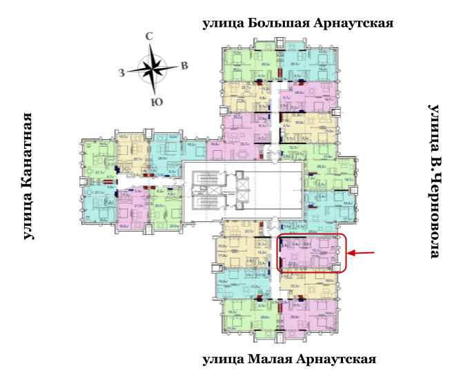 65,8 кв.м Башня Чкалов Двухкомнатная Расположение на этаже