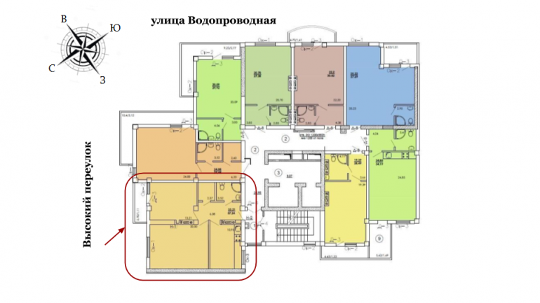 ЖК Одесский двор Двухкомнатная Площадь 57,24 кв.м Расположение на этаже