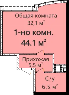 Однокомнатная квартира · ЖК 4 сезона