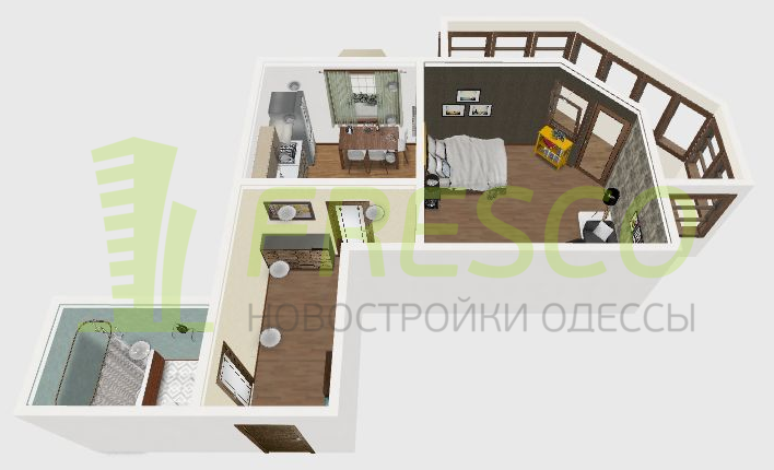 ЖК Два академика Однокомнатная Площадь 42 3Д планировка