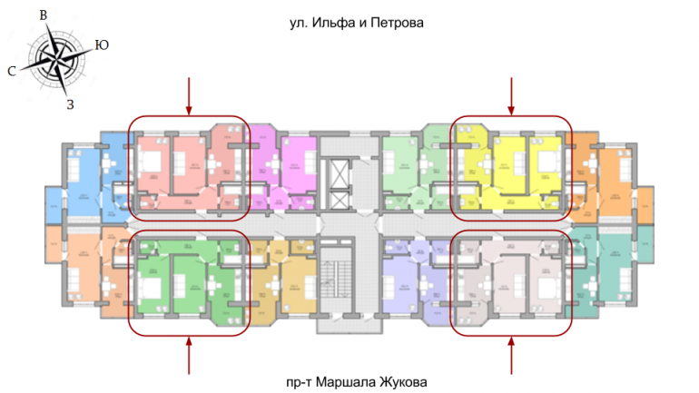 52,6 кв.м ЖК Акварель Двухкомнатная Расположение на этаже