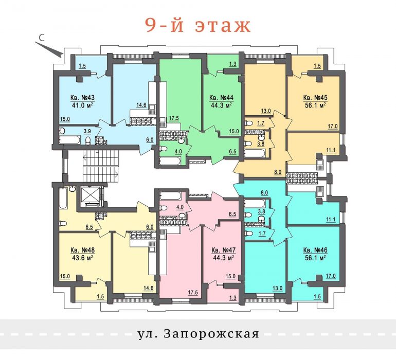 ЖК Дом на Запорожской План 9-го этажа
