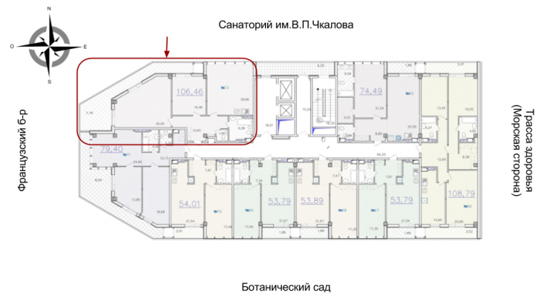 ЖК Гринвуд 1 секция Двухкомнатная Площадь 112,24 кв.м Расположение на этаже