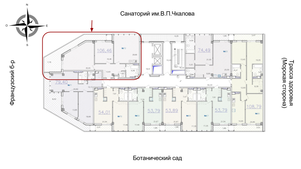 ЖК Гринвуд 1 секция Двухкомнатная Площадь 112,85 кв.м Расположение на этаже