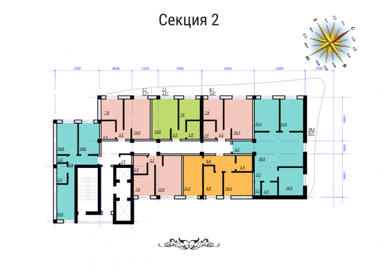 ЖК Сады Семирамиды СК Фамильный дом Секция 2 План типового этажа