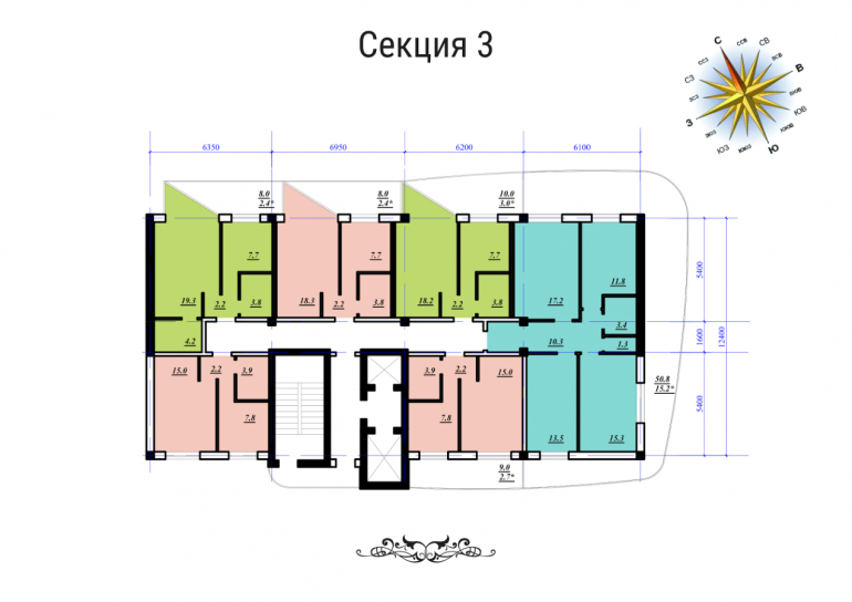ЖК Сады Семирамиды СК Фамильный дом Секция 3 План типового этажа