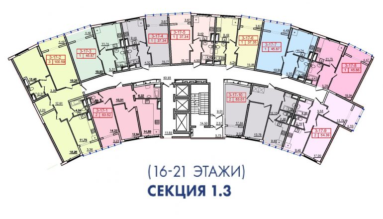 36 Жемчужина 3 Секция План 16-21 этажей