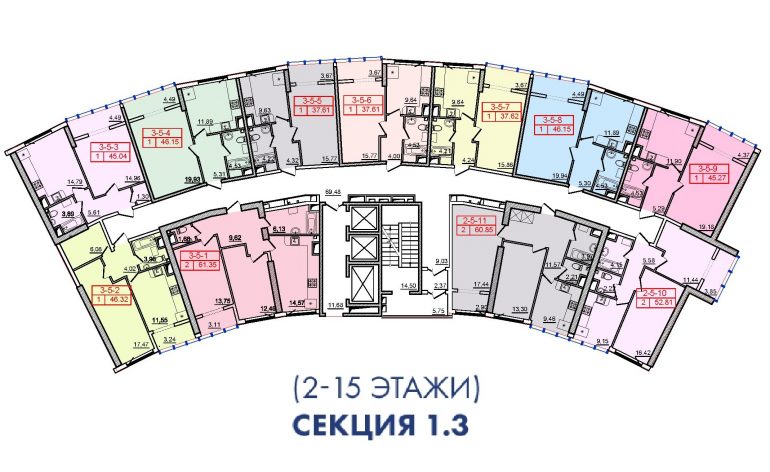 36 Жемчужина 3 Секция План 2-15 этажей