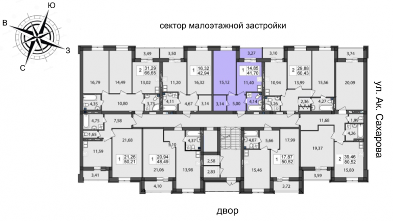 Чайка на Сахарова Однокомнатная от инвестора 41,7 кв.м Расположение на этаже