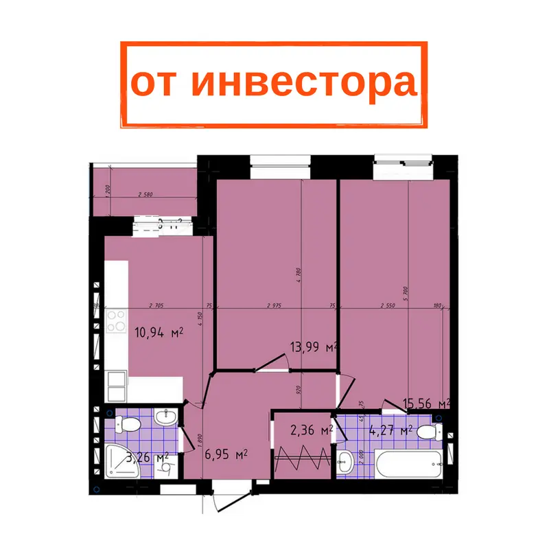 Двухкомнатная квартира · ЖК Одесская Чайка