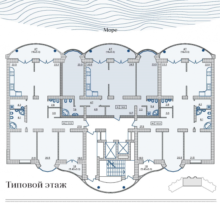 ЖК Французский бульвар 29 / Секция 2 / План типового этажа