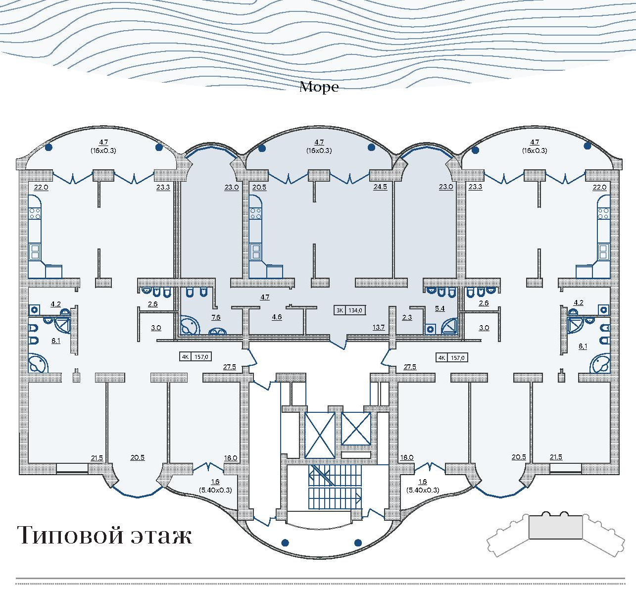 ЖК Французский бульвар 29 / Секция 2 / План типового этажа