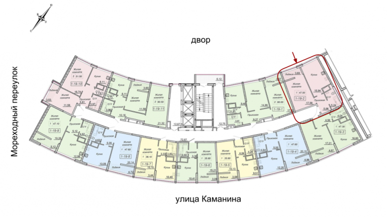 43 Жемчужина Однокомнатная 47,5 Расположение на этаже
