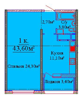 43,1 кв.м ЖК на Жаботинского Будова Альтаир 3 Однокомнатная Планирвока 2