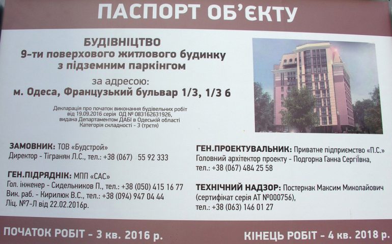 ЖК Французский бульвар 1/3 Новострой в Одессе Паспорт объекта