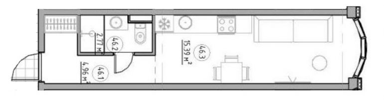 The Apartments Квартира-студия 22,6 Планировка