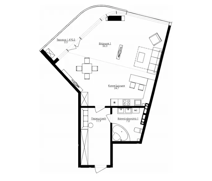 1-room apartments · 76.4 m² · Kandinsky Residence