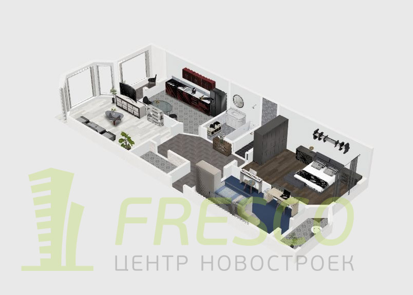 97,7 кв.м жк идеал-2 трехкомнатная планировка 3d