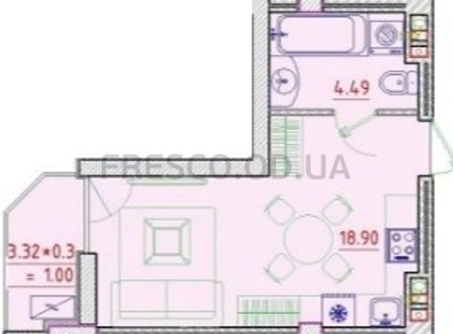 22,54 кв.м Клубный дом Пространство на Неделина. Однокомнатная планировка