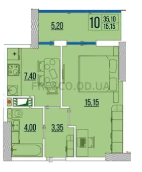 1-room apartment · 35.4 m² · Acacia Boulevard