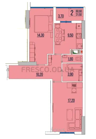 2-room apartment · 61.1 m² · Acacia Boulevard
