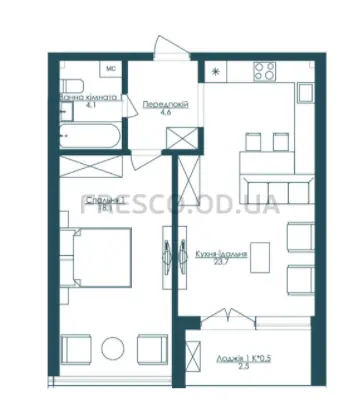 1-room apartments · 53.0 m² · Kandinsky Residence