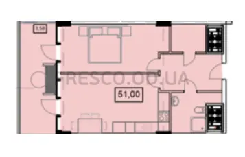Однокомнатная квартира · 54.88 м² · Unity Towers