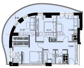 Планировка 3-комнатной квартиры в ЖК «Unity Towers», Одесса