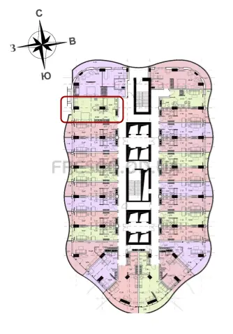 46,15 кв.м ЖК Unity Towers (Юнити Тауэрс). Однокомнатная. расположение на этаже