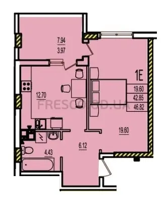 1-room apartment · 46.82 m² · RosenTal