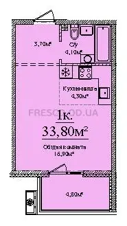 1-room apartment · 33.5 m² · Sky City