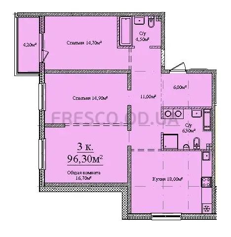 3-room apartment · 96.3 m² · Sky City
