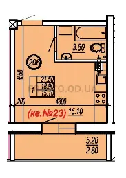 Studio · 20.53 m² · on Stepova