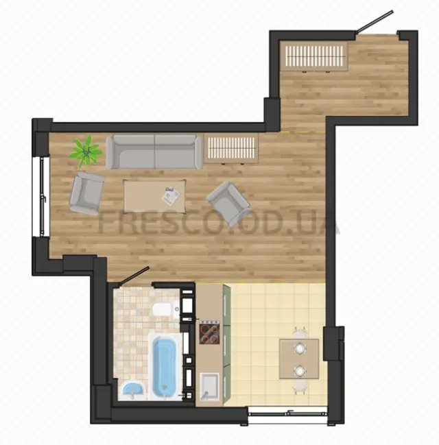 Планировка 1-комнатной квартиры 37.7 м² в ЖК «Золотая Эра», Одесса