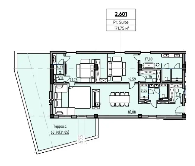 Двухкомнатные апартаменты · 171.75 м² · MIY by Five Forces