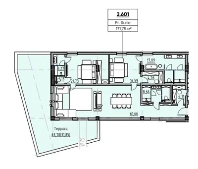 Two-bedroom · 171.75 m² · MIY on Lanzheronovskaya