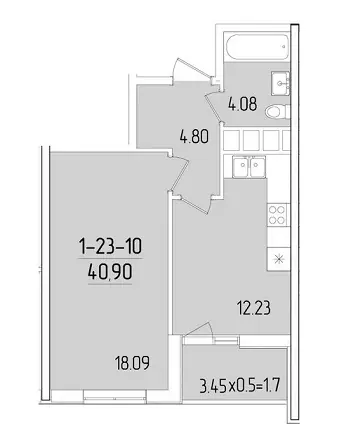 Однокомнатная квартира · 40.5 м² · ЖК 67 Жемчужина