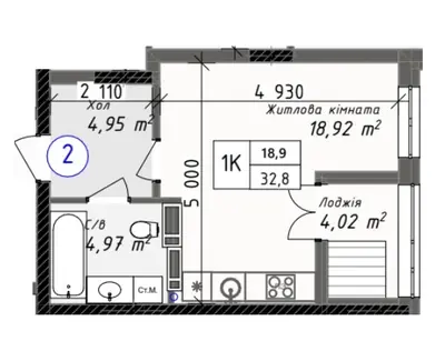 Студия · 32.8 м² · ЖК Одеса Сити