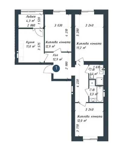Двокімнатна · 74.58 м² · ЖК Одеська Чайка