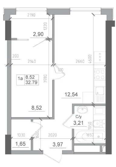 Однокомнатная квартира · 36.51 м² · ЖК АртВиль