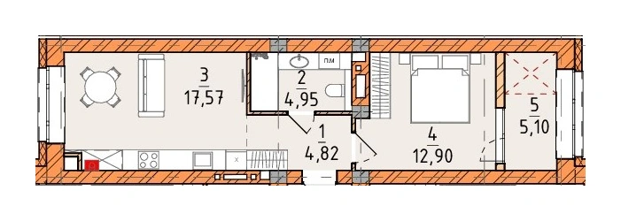 Однокомнатная квартира · 45.34 м² · Платинум Сити