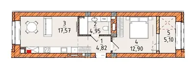 Однокомнатная · 45.34 м² · Платинум Сити