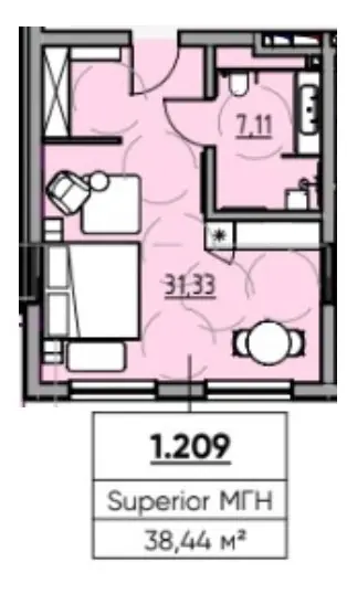 Однокомнатная · 38.44 м² · MIY by Five Forces
