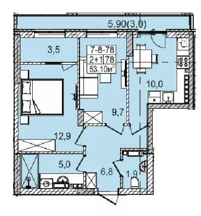 Планування 2-кімнатної квартири 53.1 м² в ЖК «Голден Сіті», Одеса