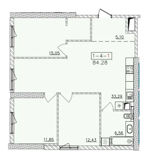 Трёхкомнатная квартира · 86.66 м² · ЖК 64 Жемчужина