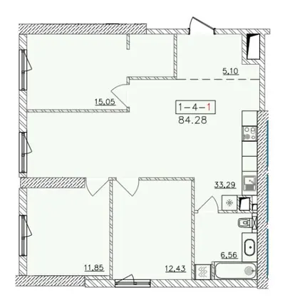 Трёхкомнатная · 86.66 м² · ЖК 64 Жемчужина