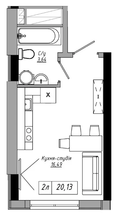 Studio · 20.13 m² · ArtVille