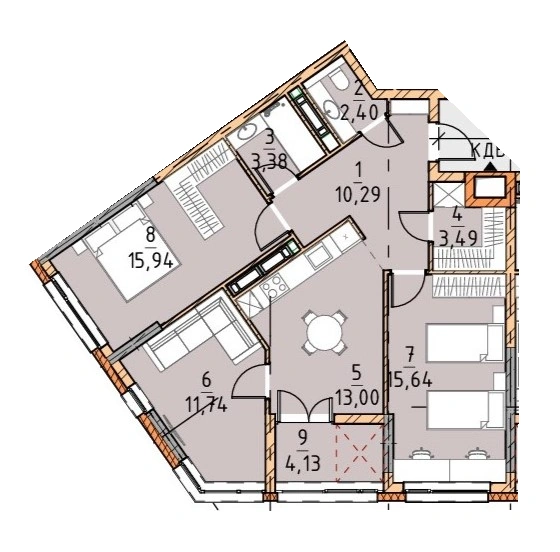 Трёхкомнатная квартира · 80.01 м² · Платинум Сити
